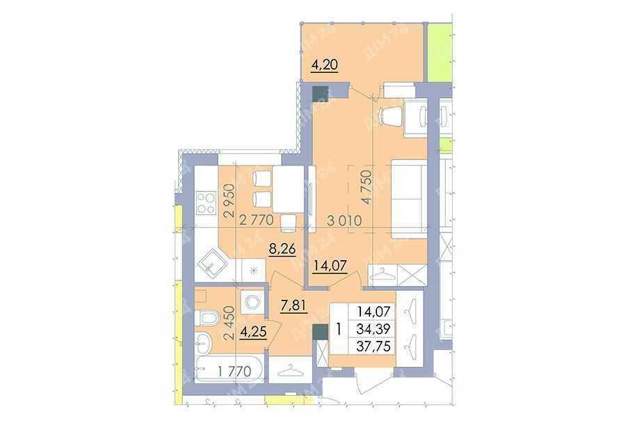 1-кімнатна квартира, ЖК Пелюстковий | Приват житло